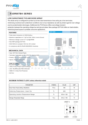 PJSR05TB4 datasheet - LOW CAPACITANCE TVS AND DIODE ARRAY