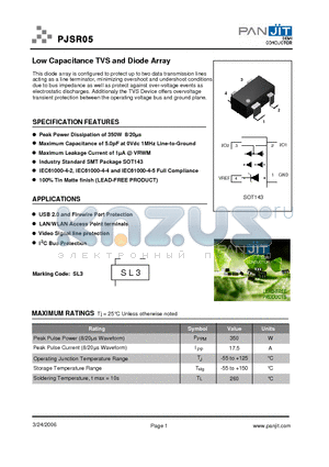 PJSR05_06 datasheet - Low Capacitance TVS and Diode Array