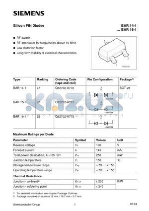 Q62702-A731 datasheet - Silicon PIN Diodes