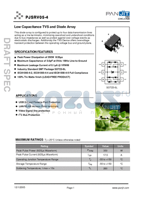 PJSRV05-4 datasheet - Low Capacitance TVS and Diode Array