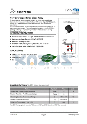 PJSR70TB4 datasheet - Very Low Capacitance Diode Array