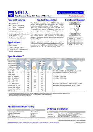 MH1A datasheet - High Dynamic Range PCS-Band MMIC Mixer