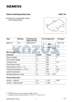 Q62702-A712 datasheet - Silicon Switching Diode Array (Electrically insulated high-voltage medium-speed diodes)