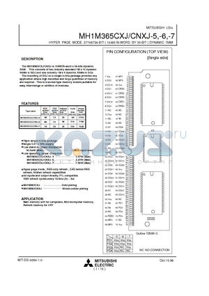 MH1M365CXJ-6 datasheet - HYPER PAGE MODE 37748736-BIT ( 1048576-WORD BY 36-BIT ) DYNAMIC RAM