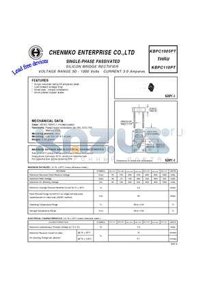 KBPC108PT datasheet - SILICON BRIDGE RECTIFIER