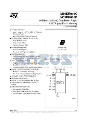 M59DR016-ZBT datasheet - 16 Mbit 1Mb x16, Dual Bank, Page 1.8V Supply Flash Memory