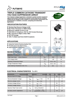 PJT36VC datasheet - TRIPLE COMMON CATHODE TRANSIENT VOLTAGE SUPPRESSOR ARRAY