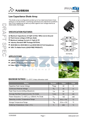 PJUSB208 datasheet - Low Capacitance Diode Array