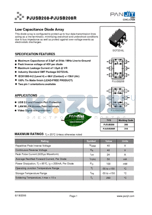 PJUSB208R datasheet - Low Capacitance Diode Array