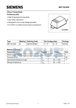 Q62702-B0860 datasheet - Silicon Tuning Diode (High Q hyperband tuning diode Low series inductance)