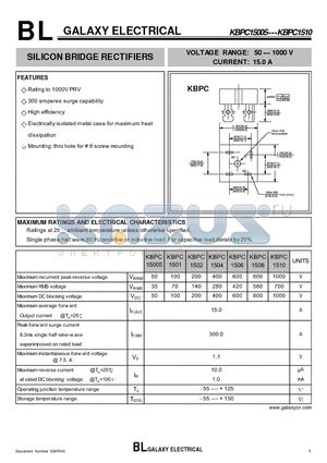 KBPC15005 datasheet - SILICON BRIDGE RECTIFIERS