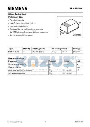 Q62702-B0913 datasheet - Silicon Tuning Diode (Excellent linearity High Q hyperabrupt tuning diode Low series inductance)