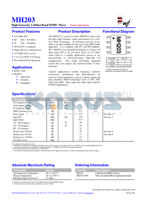 MH203-PCB datasheet - High Linearity Cellular-Band MMIC Mixer