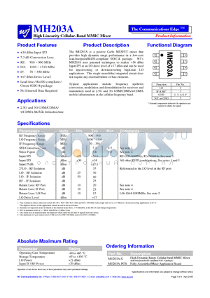 MH203A-PCB datasheet - High Linearity Cellular-Band MMIC Mixer