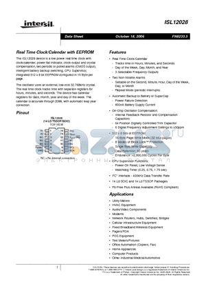 ISL12028IVAZ-T datasheet - Real Time Clock/Calendar with EEPROM