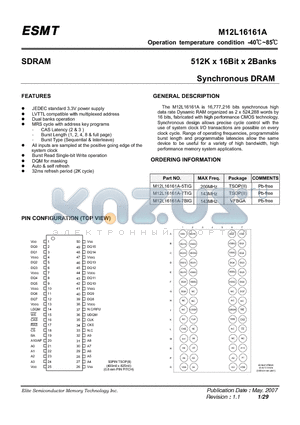 M12L16161A-5TIG datasheet - 512K x 16Bit x 2Banks Synchronous DRAM