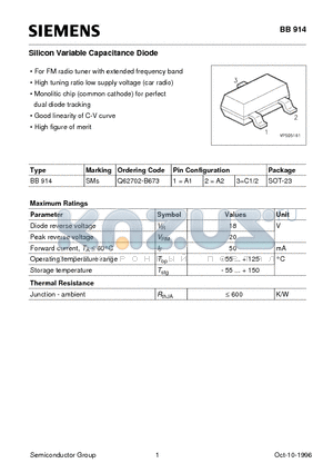 Q62702-B673 datasheet - Silicon Variable Capacitance Diode (For FM radio tuner with extended frequency band High tuning ratio low supply voltage car radio)