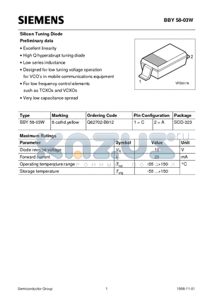 Q62702-B912 datasheet - Silicon Tuning Diode (Excellent linearity High Q hyperabrupt tuning diode Low series inductance)