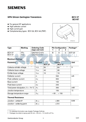 Q62702-C1474 datasheet - NPN Silicon Darlington Transistors (For general AF applications High collector current)