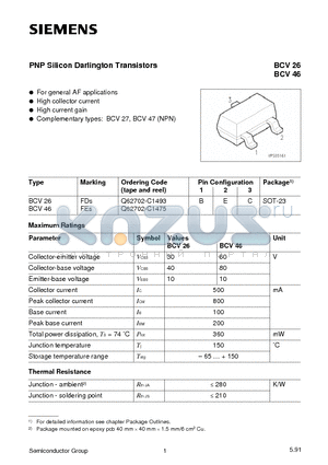 Q62702-C1475 datasheet - PNP Silicon Darlington Transistors (For general AF applications High collector current)