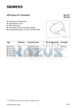 Q62702-C1505 datasheet - NPN Silicon AF Transistors