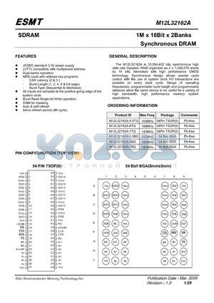 M12L32162A-5.5BG datasheet - 1M x 16Bit x 2Banks Synchronous DRAM