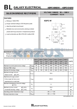 KBPC1501W datasheet - SILICON BRIDGE RECTIFIERS