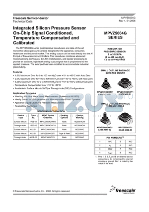 MPVZ5004G datasheet - Integrated Silicon Pressure Sensor On-Chip Signal Conditioned, Temperature Compensated and Calibrated