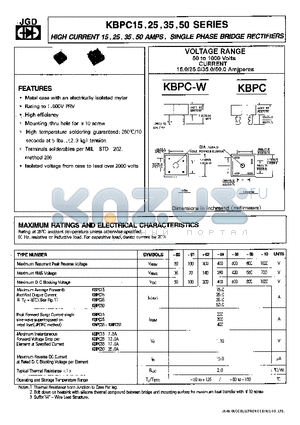 KBPC1502 datasheet - HIGH CURRENT 15,25,35,50 AMPS . SINGLE PHASE BRIDGE RECTIFIERS