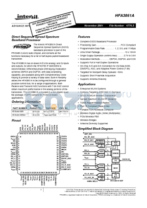 HFA3861A datasheet - Direct Sequence Spread Spectrum Baseband Processo