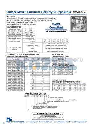 NAWU100M50V6.3X6.1JBF datasheet - Surface Mount Aluminum Electrolytic Capacitors