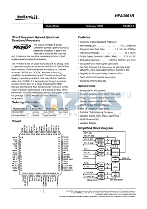 HFA3861BIN datasheet - Direct Sequence Spread Spectrum Baseband Processor