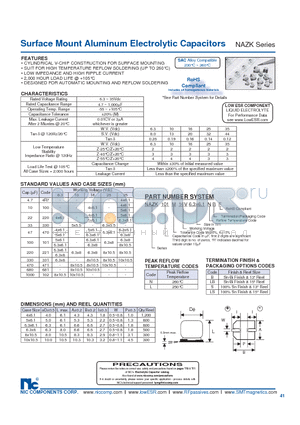 NAZK datasheet - Surface Mount Aluminum Electrolytic Capacitors