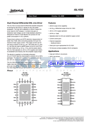 ISL1532 datasheet - Dual Channel Differential DSL Line Driver