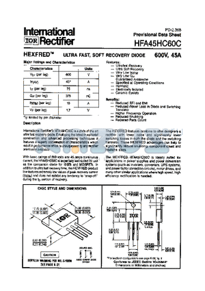 HFA45HC60C datasheet - ULTRA FAST, SOFT RECOVERY DIODE