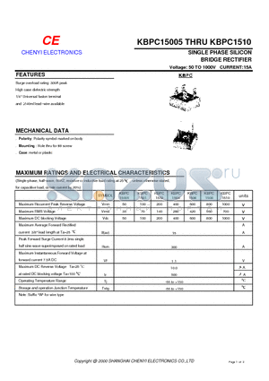 KBPC1504 datasheet - SINGLE PHASE SILICON SINGLE PHASE SILICON