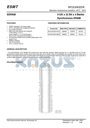 M12L64322A-6TIG datasheet - 512K x 32 Bit x 4 Banks Synchronous DRAM