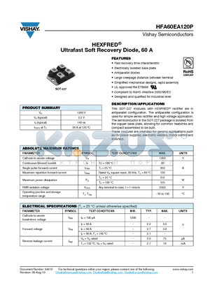 HFA60EA120P datasheet - HEXFRED Ultrafast Soft Recovery Diode, 60 A