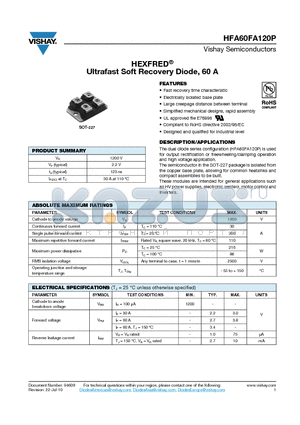 HFA60FA120P_10 datasheet - HEXFRED Ultrafast Soft Recovery Diode, 60 A