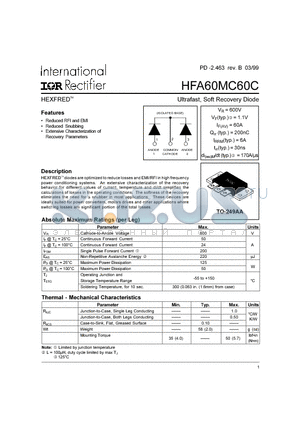 HFA60MC60C datasheet - Ultrafast, Soft Recovery Diode