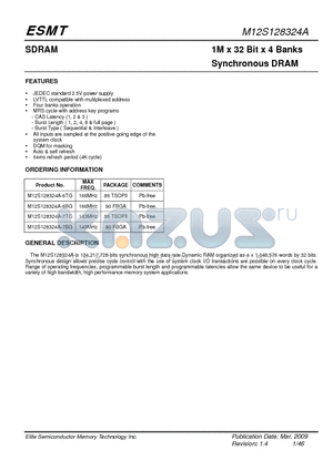 M12S128324A-6BG datasheet - 1M x 32 Bit x 4 Banks Synchronous DRAM