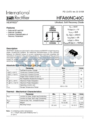 HFA80NC40C datasheet - Ultrafast, Soft Recovery Diode