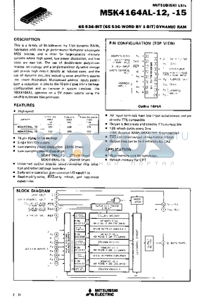 M5K4164AL-12 datasheet - 65 536 BIT DYNAMIC RAM