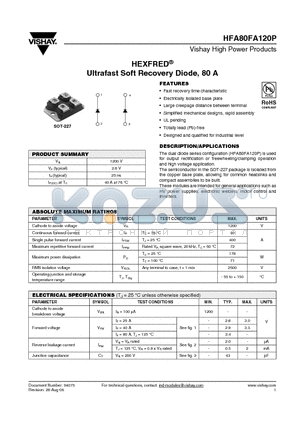 HFA80FA120P datasheet - HEXFRED^ Ultrafast Soft Recovery Diode, 80 A