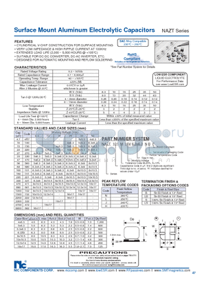 NAZT101M35V8X10.5NBF datasheet - Surface Mount Aluminum Electrolytic Capacitors