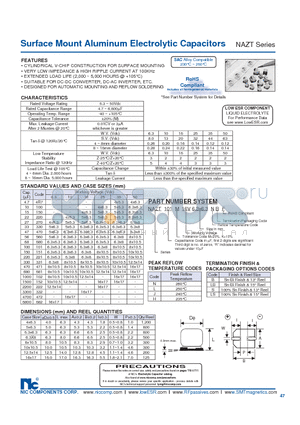 NAZT100M35V5X6.3NBF datasheet - Surface Mount Aluminum Electrolytic Capacitors