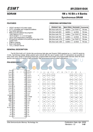 M12S64164A-10BG datasheet - 1M x 16 Bit x 4 Banks Synchronous DRAM