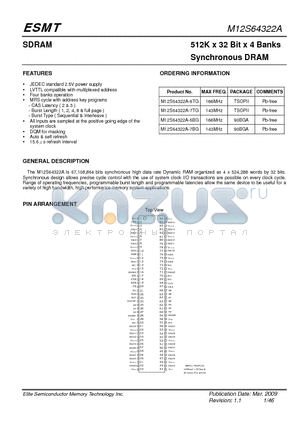 M12S64322A-6TG datasheet - 512K x 32 Bit x 4 Banks Synchronous DRAM