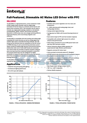 ISL1902 datasheet - Full-Featured, Dimmable AC Mains LED Driver with PFC