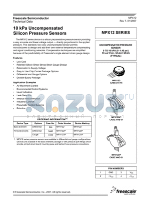 MPX12 datasheet - 10 kPa Uncompensated Silicon Pressure Sensors